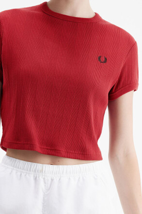 Fred Perry Ladies Cropped Ribbed T-Shirt Burnt Red