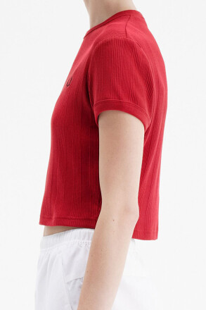 Fred Perry Ladies Cropped Ribbed T-Shirt Burnt Red