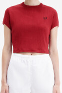 Fred Perry Ladies Cropped Ribbed T-Shirt Burnt Red