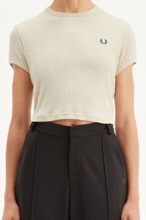 Fred Perry Ladies Cropped Ribbed T-Shirt Oatmeal