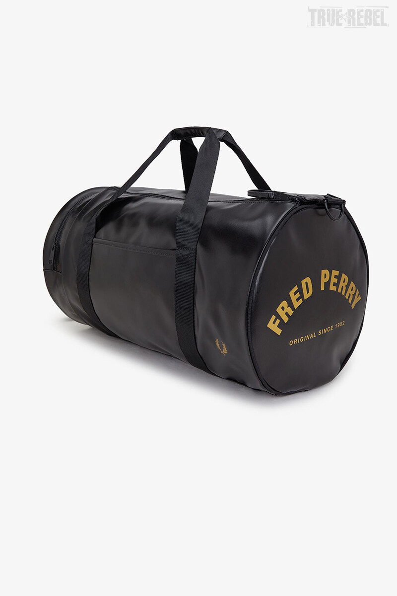 Fred Perry Tonal Large Barrel Bag Black Gold