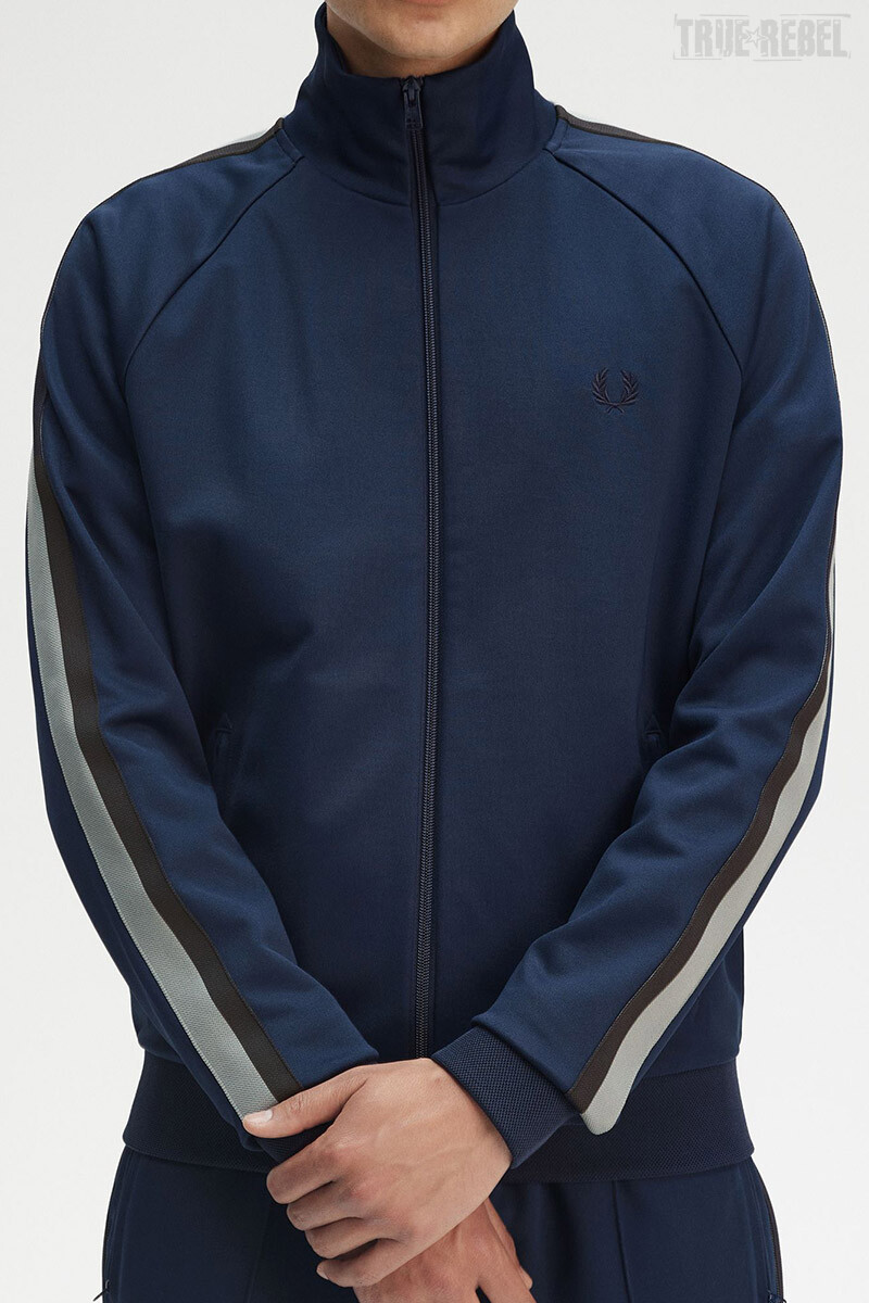 Fred Perry Two Colour Tape Track Jacket Tennis Blue