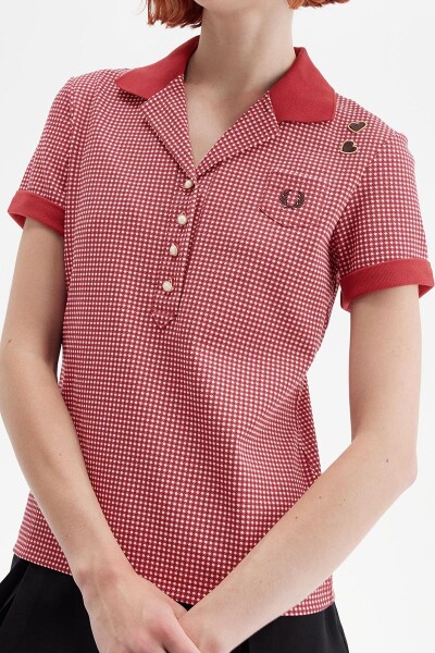 Fred Perry Amy Winehouse Ginham Print Polo Shirt Burnt Red