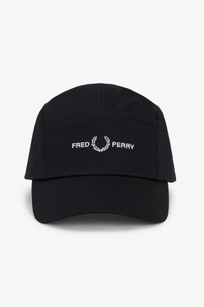 Fred Perry 5 Panel Graphic Twill Cap Black White