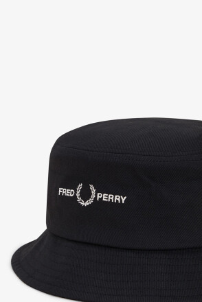 Fred Perry Graphic Twill Bucket Hat Black White