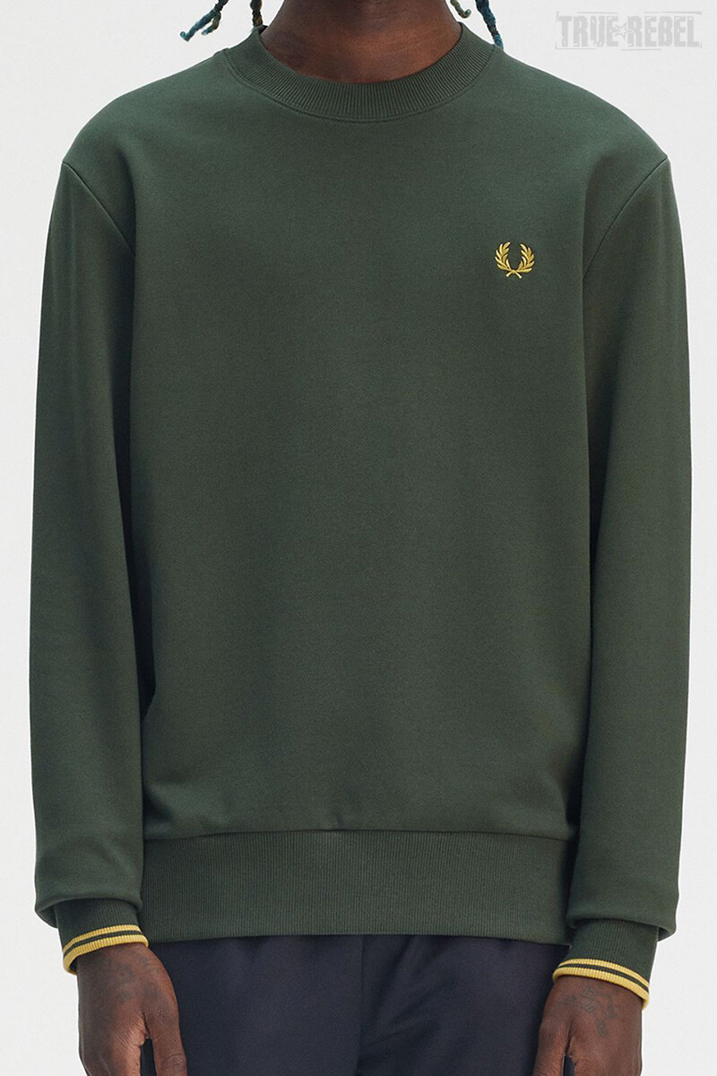 Fred Perry Crew Neck Sweater Court Green Honeycomb