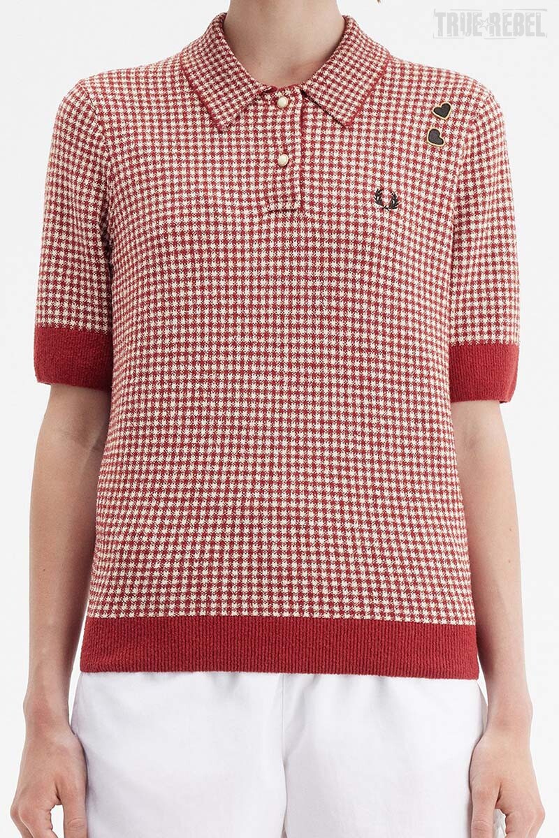 Fred Perry Amy Winehouse Ginham Knitted Shirt Burnt Red