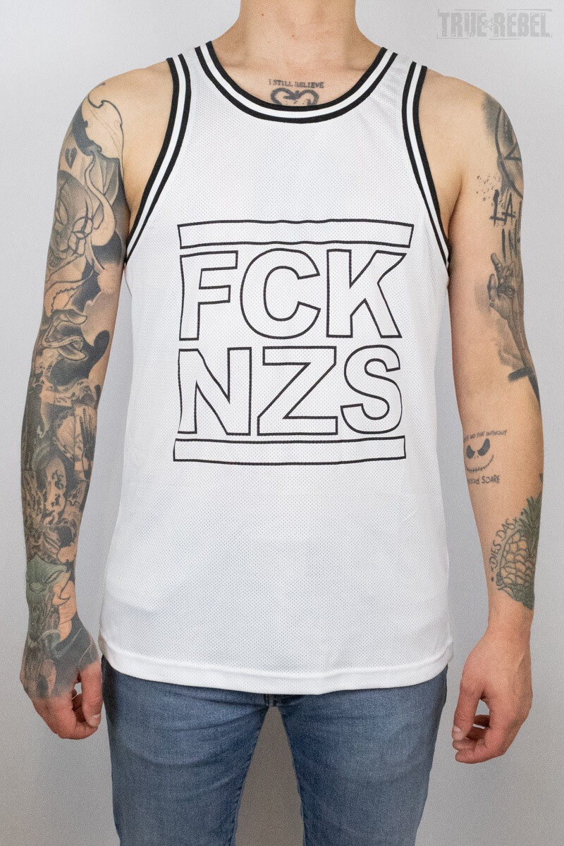 True Rebel Mesh Tank FCK NZS Outline White
