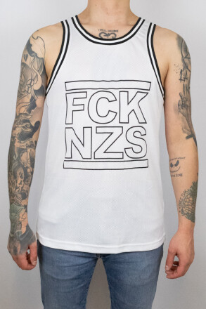 True Rebel Mesh Tank FCK NZS Outline White