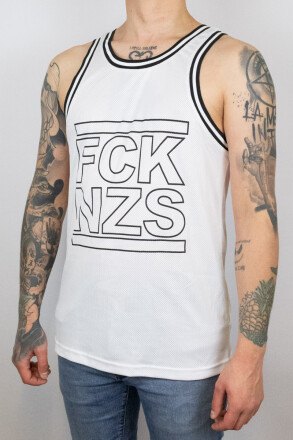 True Rebel Mesh Tank FCK NZS Outline White