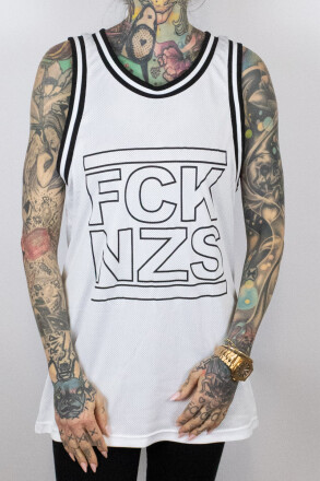 True Rebel Mesh Tank FCK NZS Outline White