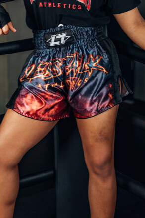 Less Talk Muay Thai Shorts On Fire Black