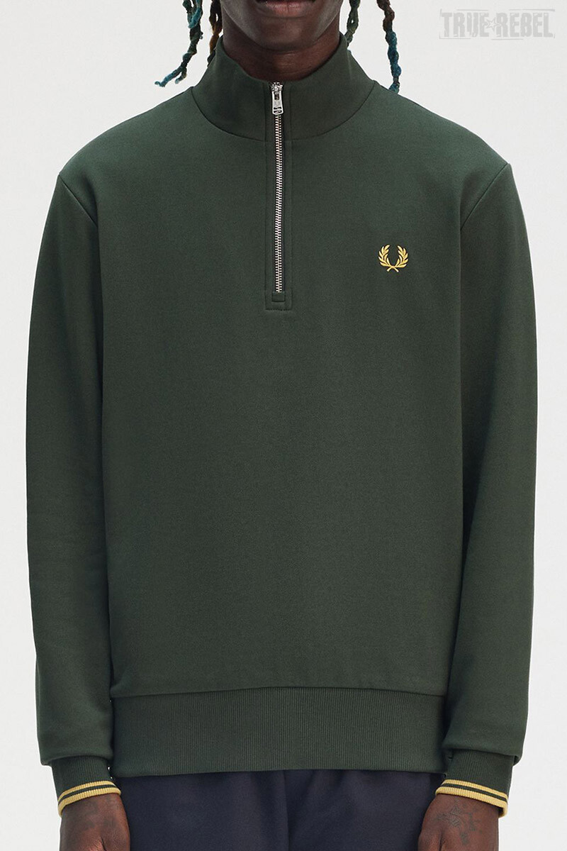 Fred Perry Halfzip Sweater Court Green Honeycomb