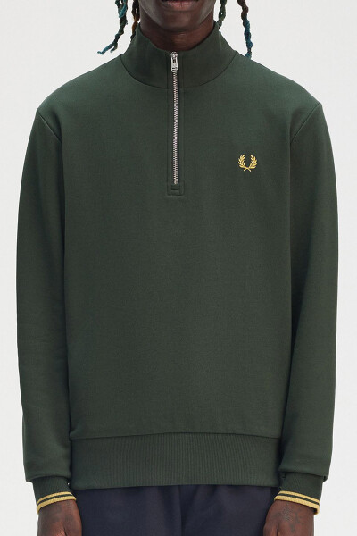 Fred Perry Halfzip Sweater Court Green Honeycomb