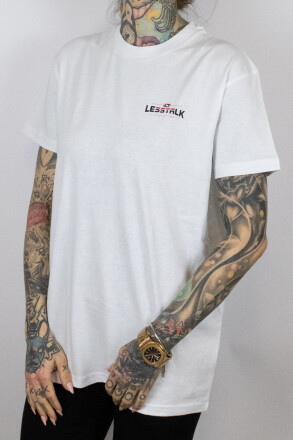 Less Talk T-Shirt Curved Logo Pocket Print White