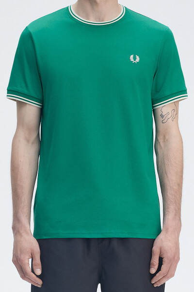 Fred Perry Twin Tipped T-Shirt Label Green Ecru