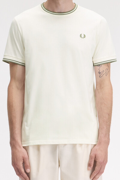 Fred Perry Twin Tipped T-Shirt Light Ecru Olive Mint