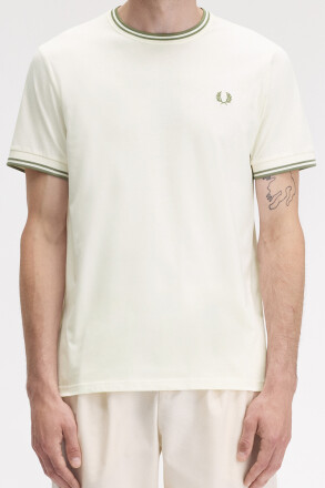 Fred Perry Twin Tipped T-Shirt Light Ecru Olive Mint