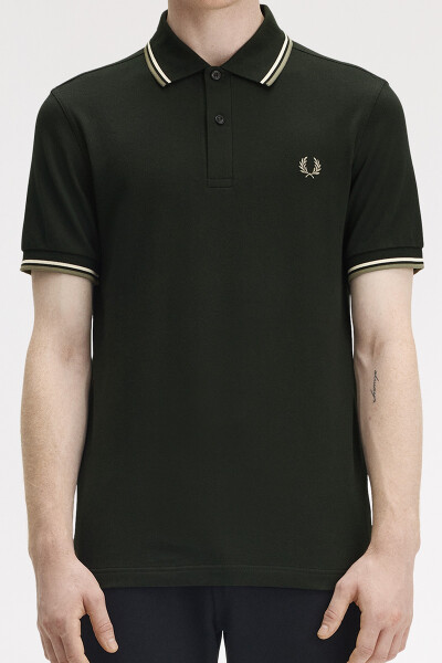 Fred Perry Twin Tipped Polo Shirt Night Green Light Ecru