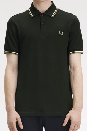 Fred Perry Twin Tipped Polo Shirt Night Green Light Ecru