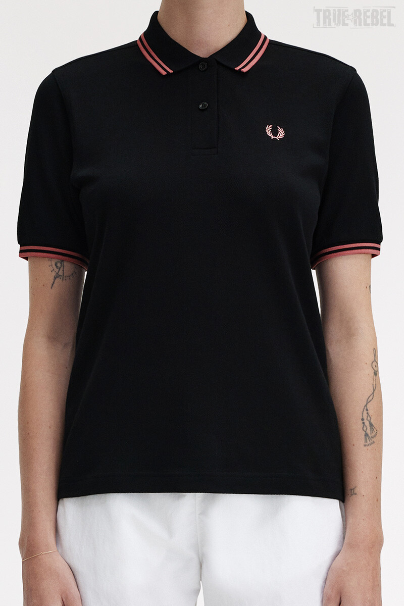 Fred Perry Ladies Twin Tipped Polo Black Putty Pink