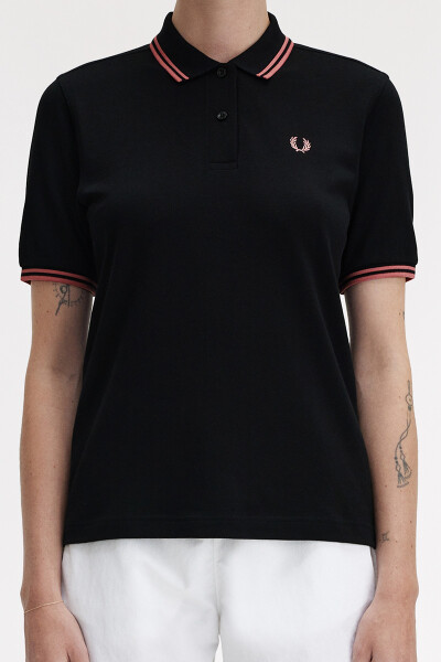 Fred Perry Ladies Twin Tipped Polo Black Putty Pink