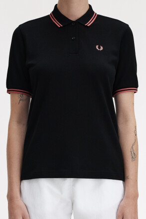 Fred Perry Ladies Twin Tipped Polo Black Putty Pink