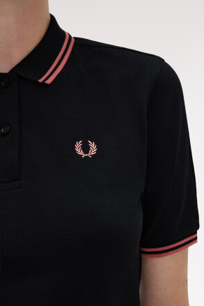 Fred Perry Ladies Twin Tipped Polo Black Putty Pink