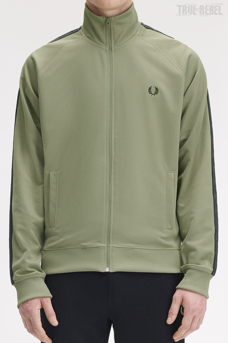 Fred Perry Contrast Tape Track Jacket Olive Anchor Grey
