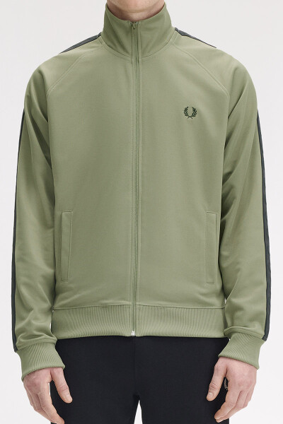Fred Perry Contrast Tape Track Jacket Olive Anchor Grey