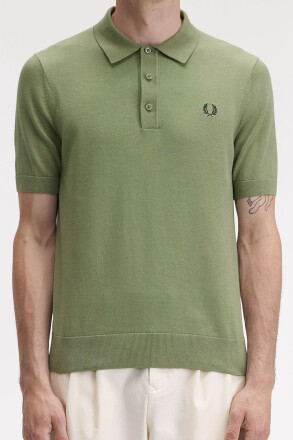 Fred Perry Cotton Knitted Polo Shirt Olive Mint