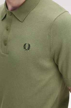 Fred Perry Cotton Knitted Polo Shirt Olive Mint