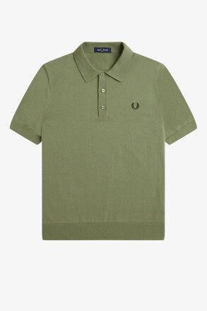 Fred Perry Cotton Knitted Polo Shirt Olive Mint
