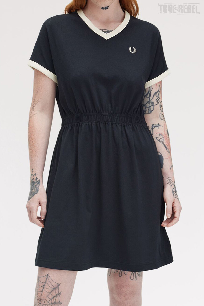 Fred Perry V-Neck Jersey Dress Navy