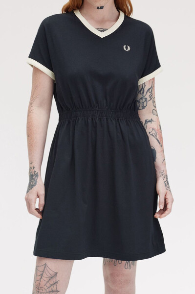 Fred Perry V-Neck Jersey Dress Navy