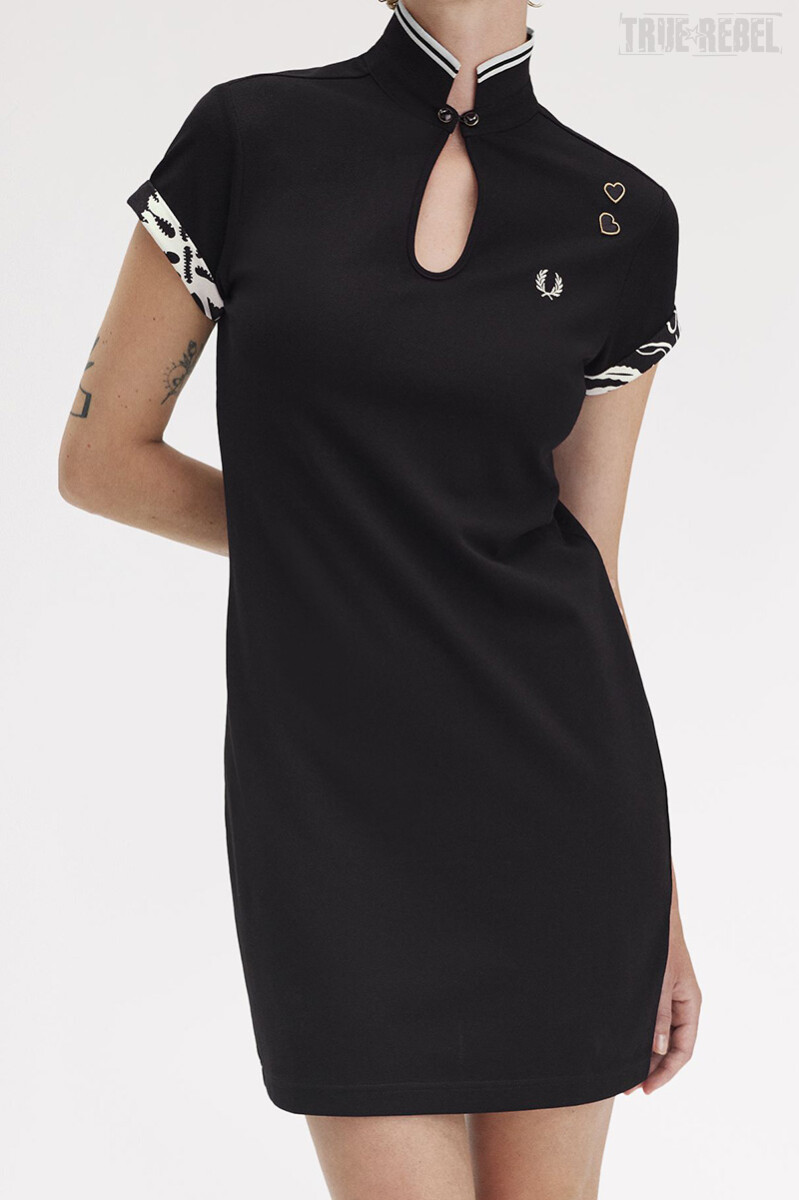 Fred Perry Amy Winehouse Printed Trim Pique Dress Black