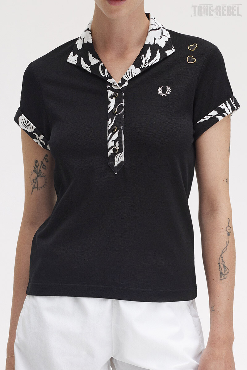 Fred Perry Amy Winehouse Printed Trim Polo Shirt Black