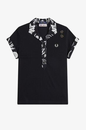Fred Perry Amy Winehouse Printed Trim Polo Shirt Black