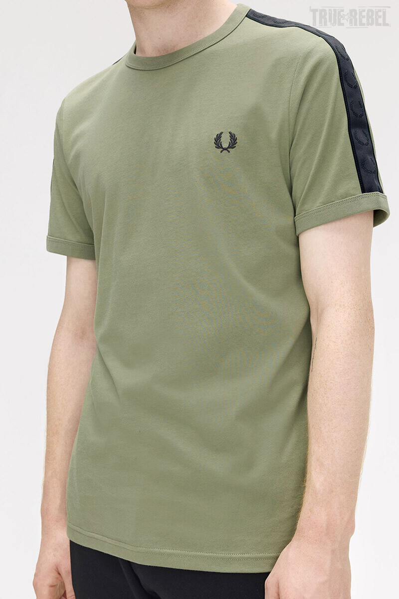 Fred Perry Contrast Tape Ringer T-Shirt Olive Anchor Grey