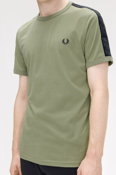 Fred Perry Contrast Tape Ringer T-Shirt Olive Anchor Grey