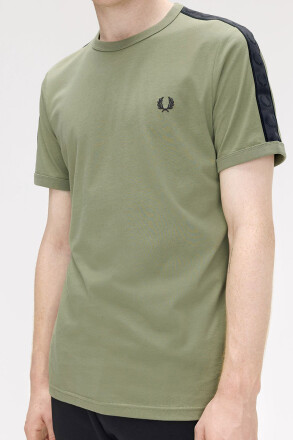 Fred Perry Contrast Tape Ringer T-Shirt Olive Anchor Grey