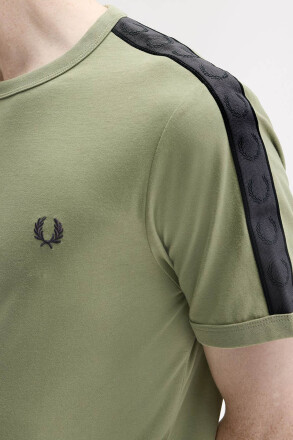 Fred Perry Contrast Tape Ringer T-Shirt Olive Anchor Grey