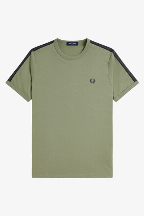 Fred Perry Contrast Tape Ringer T-Shirt Olive Anchor Grey