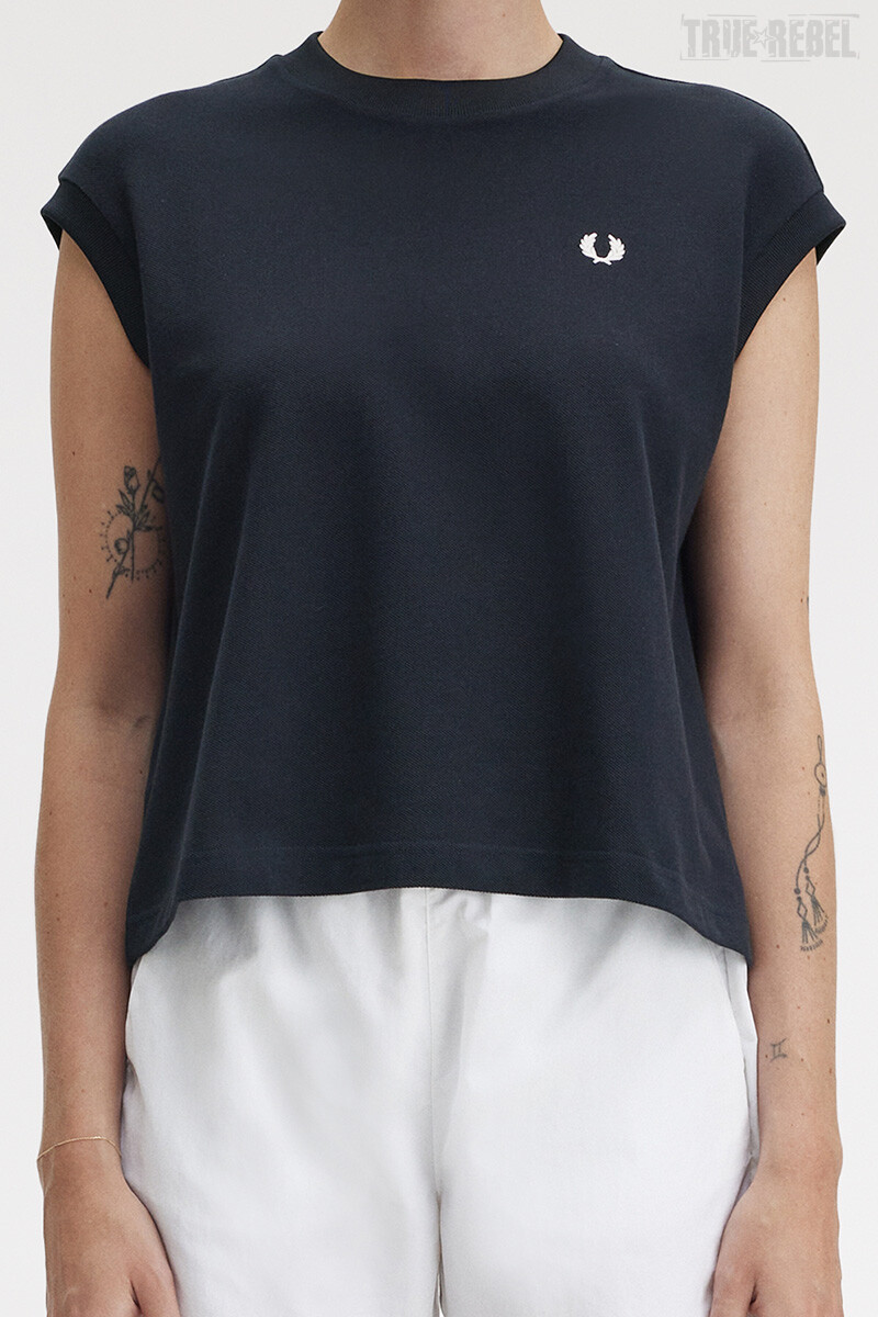 Fred Perry Ladies Sleeveless Pique T-Shirt Navy