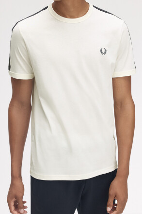Fred Perry Contrast Tape Ringer T-Shirt Light Ecru Anchor Grey