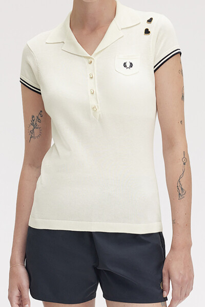 Fred Perry Amy Winehouse Pocket Detail Knitted Shirt Light Ecru