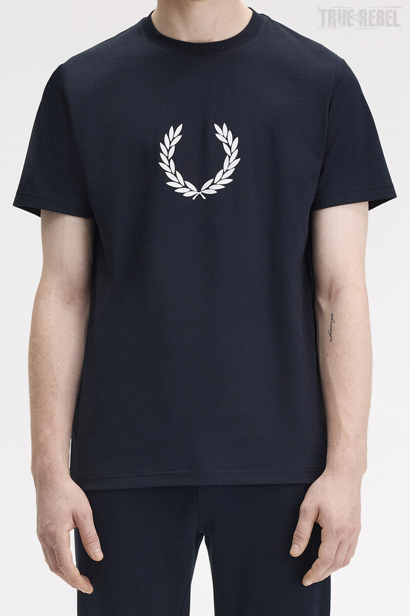 Fred Perry Flocked Laurel Wreath Graphic T-Shirt Navy