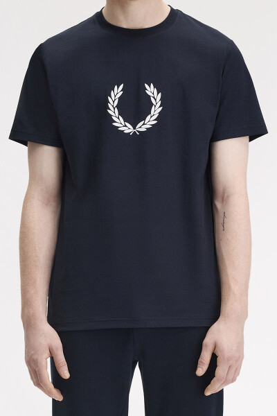 Fred Perry Flocked Laurel Wreath Graphic T-Shirt Navy