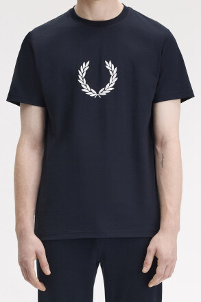 Fred Perry Flocked Laurel Wreath Graphic T-Shirt Navy