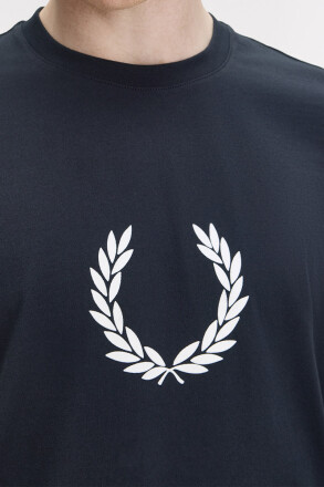 Fred Perry Flocked Laurel Wreath Graphic T-Shirt Navy